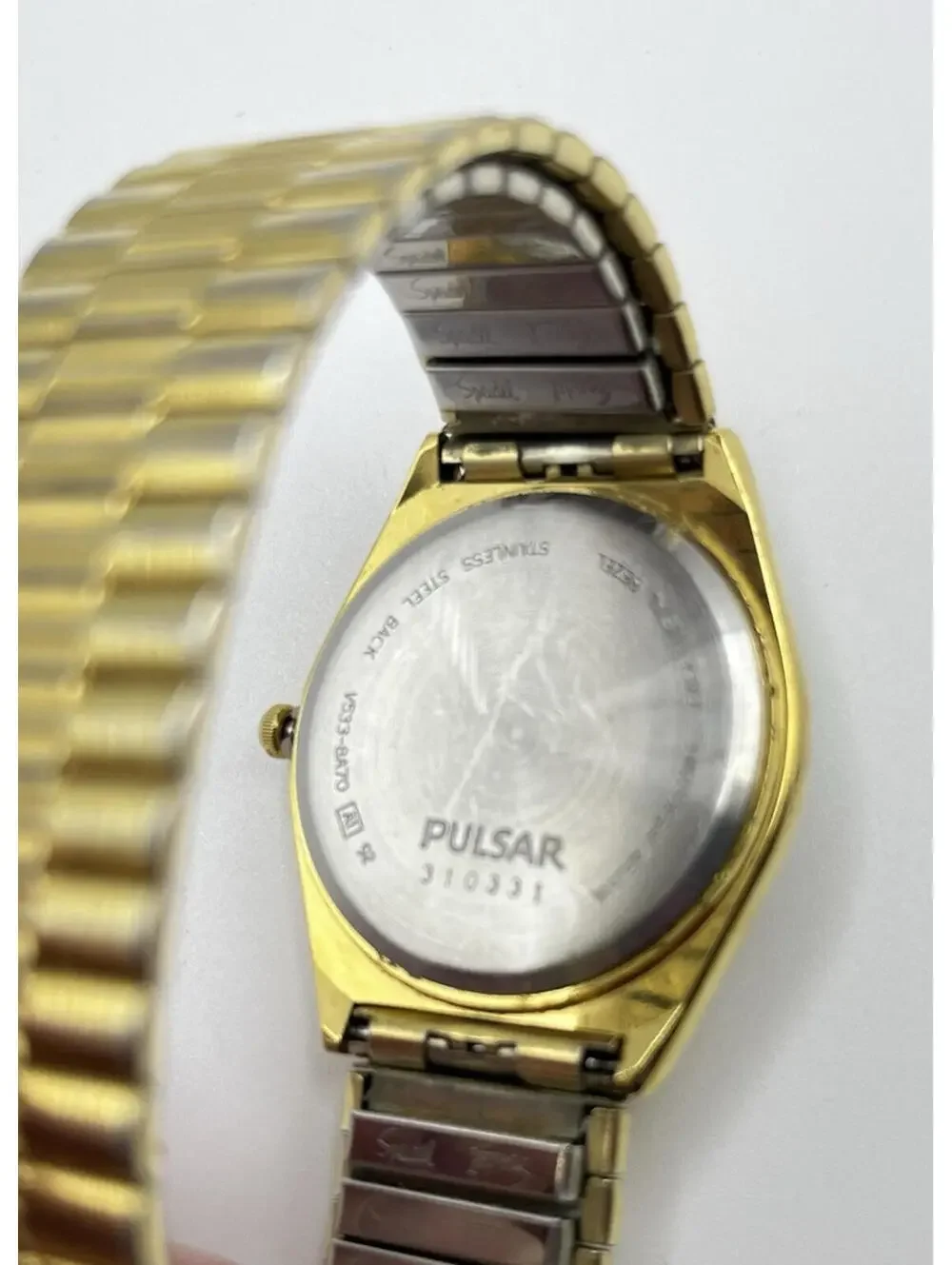 Pulsar Watch Vintage V533-8A70 Gold Tone Day-Date Dial Men's Watch 34mm Works
